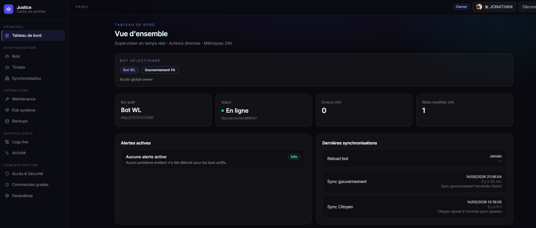 Justice Automation System — Bot Discord, Google Sheets panel admin sécurisé